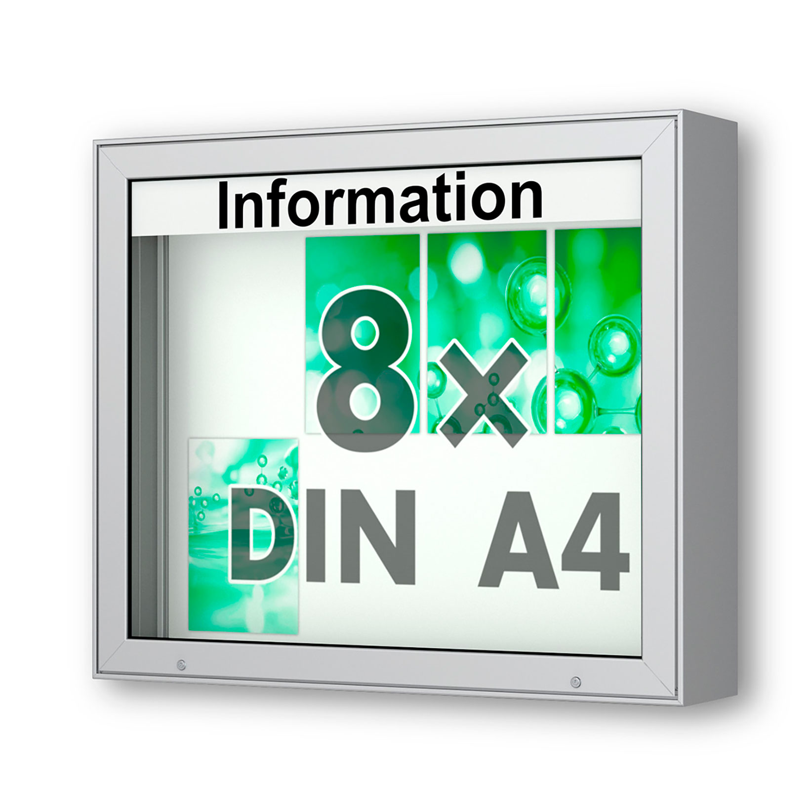 8 x DIN A4 Schaukasten Plenum eckig - der "Klassiker" - 210mm Bautiefe - Wandschaukasten mit optionaler LED-Beleuchtung